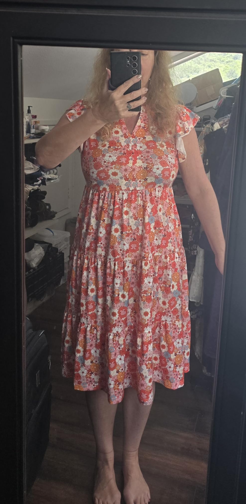 ANRABESS Womens Summer Dress Ruffle Sleeve V Neck Midi Dresses customer photo 1