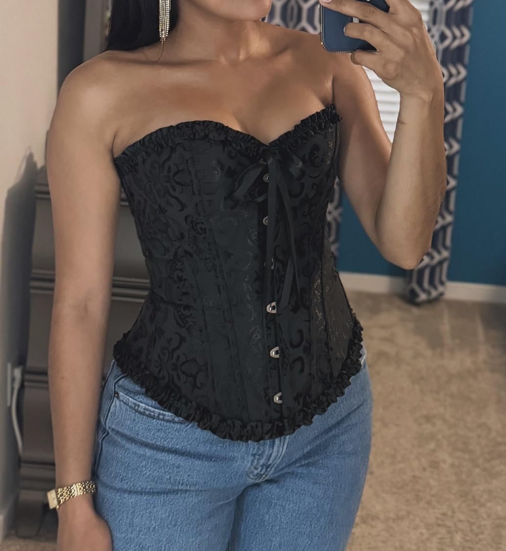 Bustier Corset Top for Women | Overbust Lace Up Waist Cincher Shapewear Lingerie customer photo 2