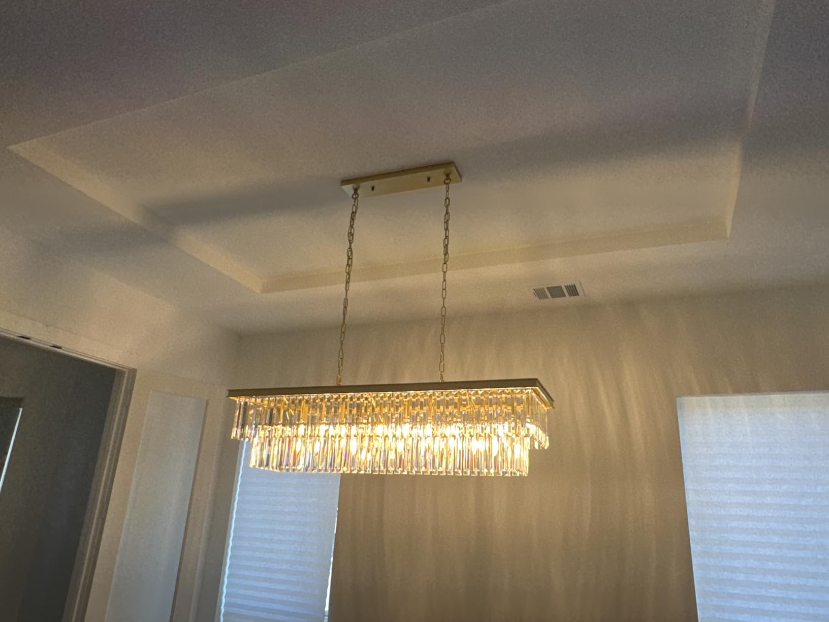 Wellmet Gold Chandelier 57 inch, 13-Light Modern Rectangular Crystal Chandelier Ceiling Hanging, Linear Chandeliers Light Fixture for Living Room, Dining Room, Bedroom, Kitchen Island customer photo 1