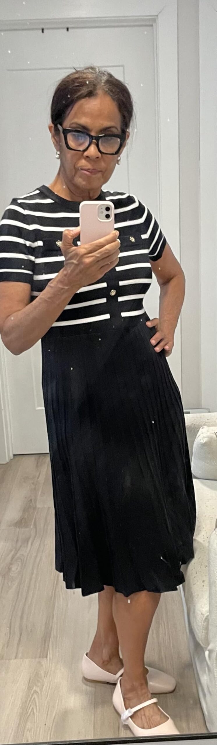 ZESICA Women Striped Crewneck Short Sleeve Elegant Midi Dress customer photo 2