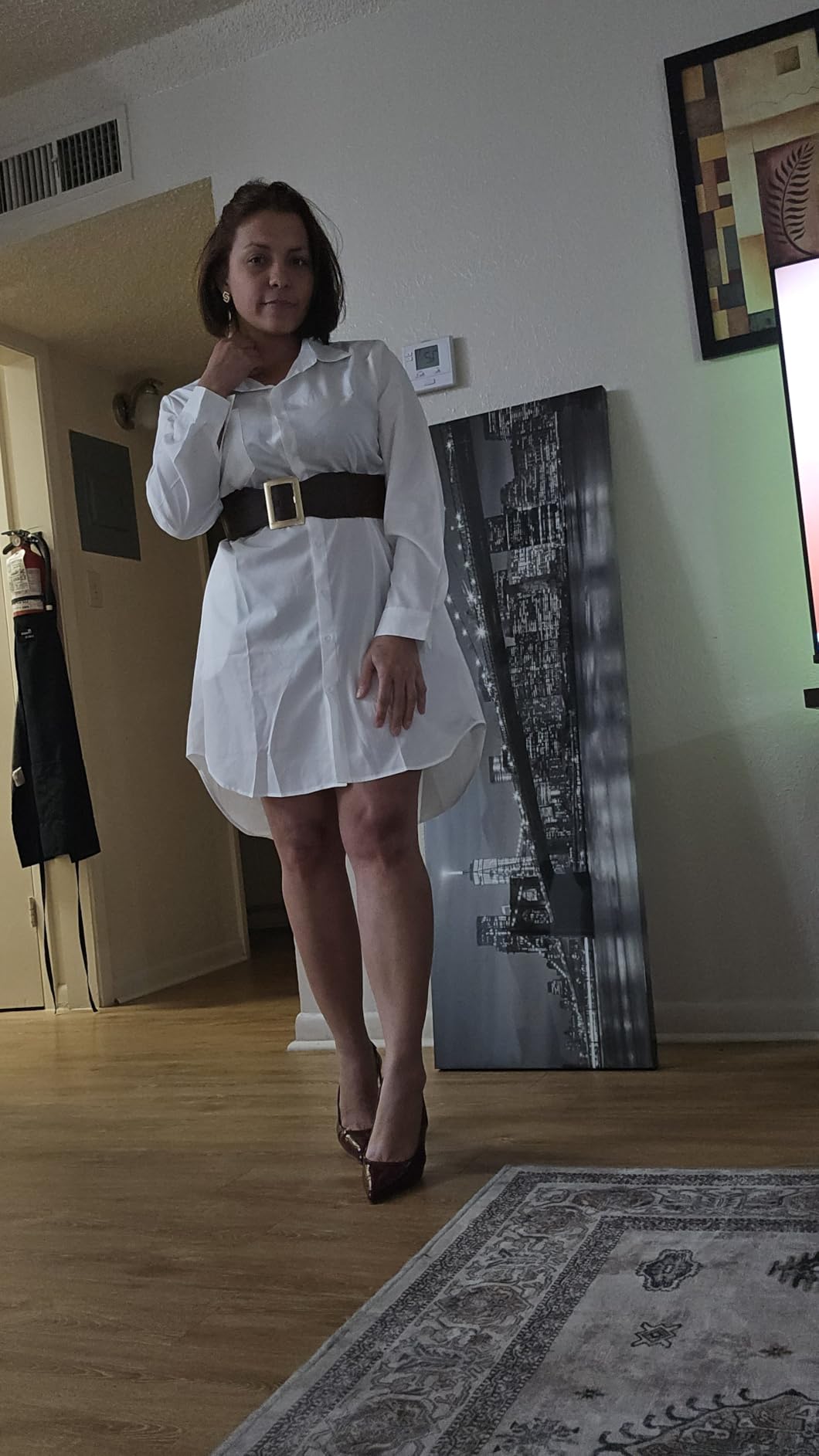 Womens Button Down Shirt Dresses Casual Long Sleeve Collared Shirts Oversized Blouse Tops with Pocket customer photo 1