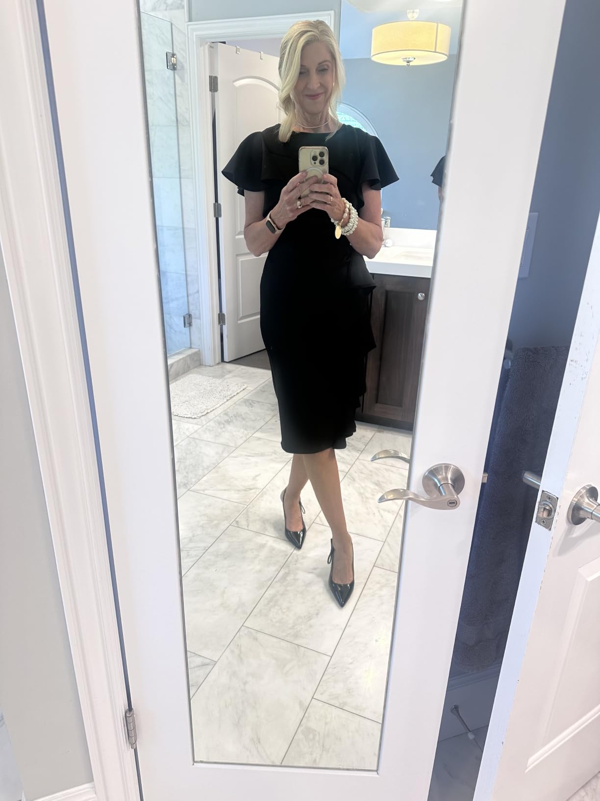 Memoriesea Women's Church Ruffle Sleeve Ruched Work Midi Dress customer photo 2