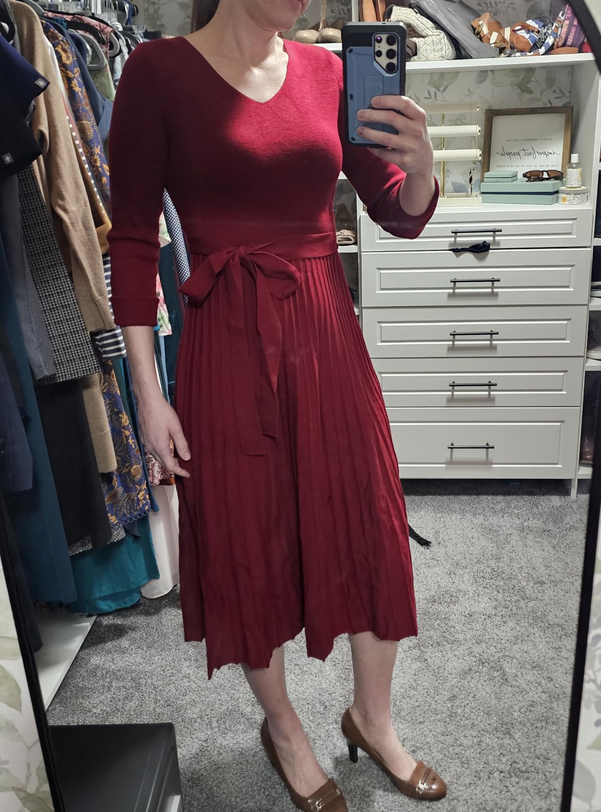 Arach&Cloz Women's Wool Blend Fall Long Sleeve Midi Sweater Dress customer photo 2