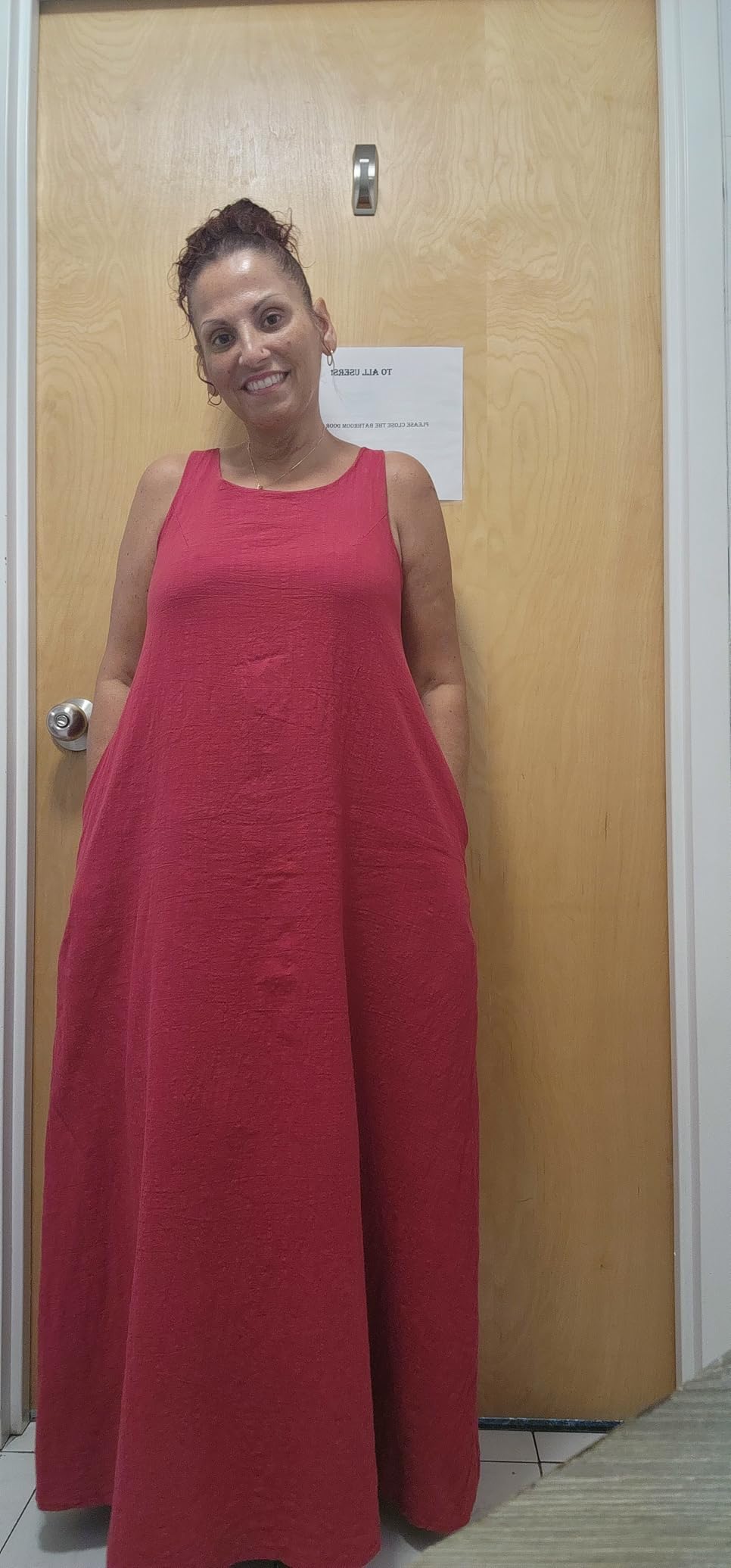 Mingyuezai Women's Sleeveless Linen Maxi Dress with Pockets customer photo 1