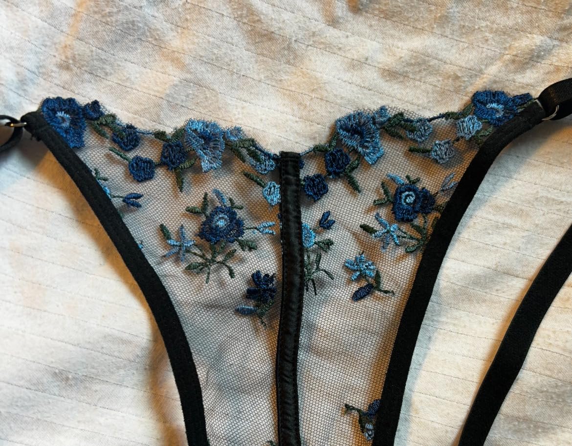 Lingerie Sexy Bra and Panty Set for Women See Through Sheer Underwear Cute Exotic Floral Embroidery Babydoll Set customer photo 1