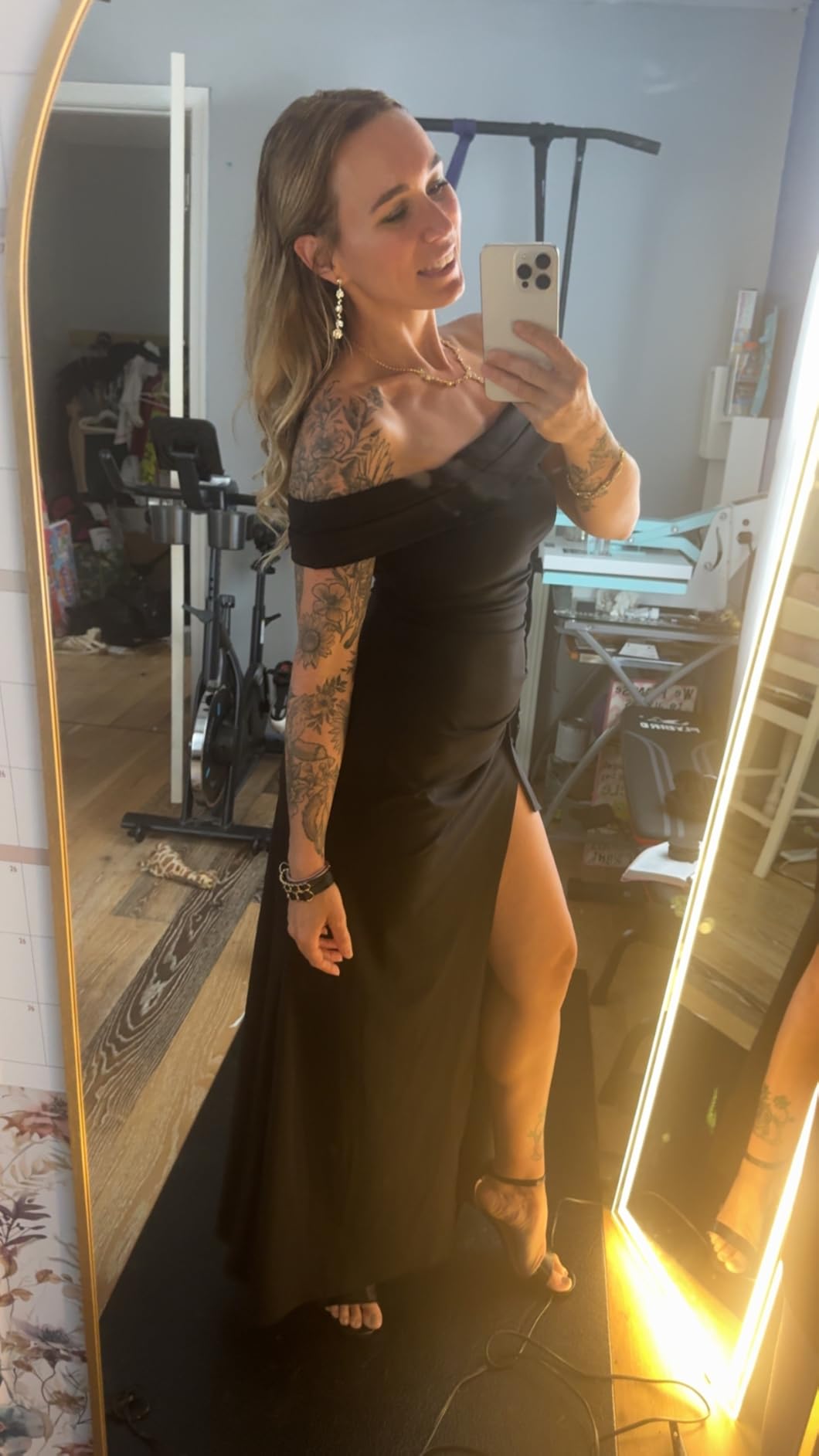 LAGSHIAN Women's Off Shoulder Sleeveless High Split Long Dress customer photo 2