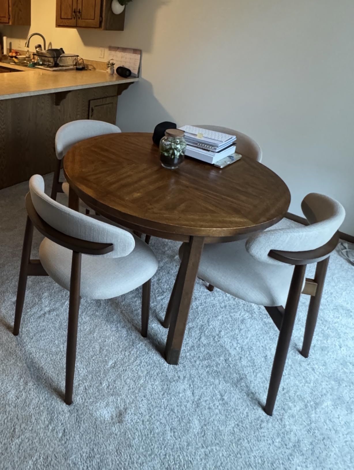 COLAMY Wooden Dining Chairs Set of 4, Upholstered Kitchen Side Chair, Beige customer photo 1