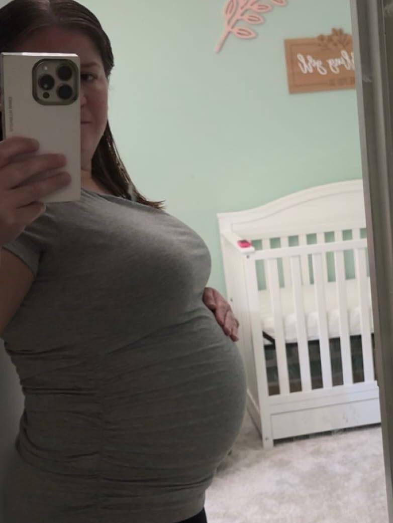Smallshow Women's Ribbed Ruched Maternity Shirts 3 Packs customer photo 2