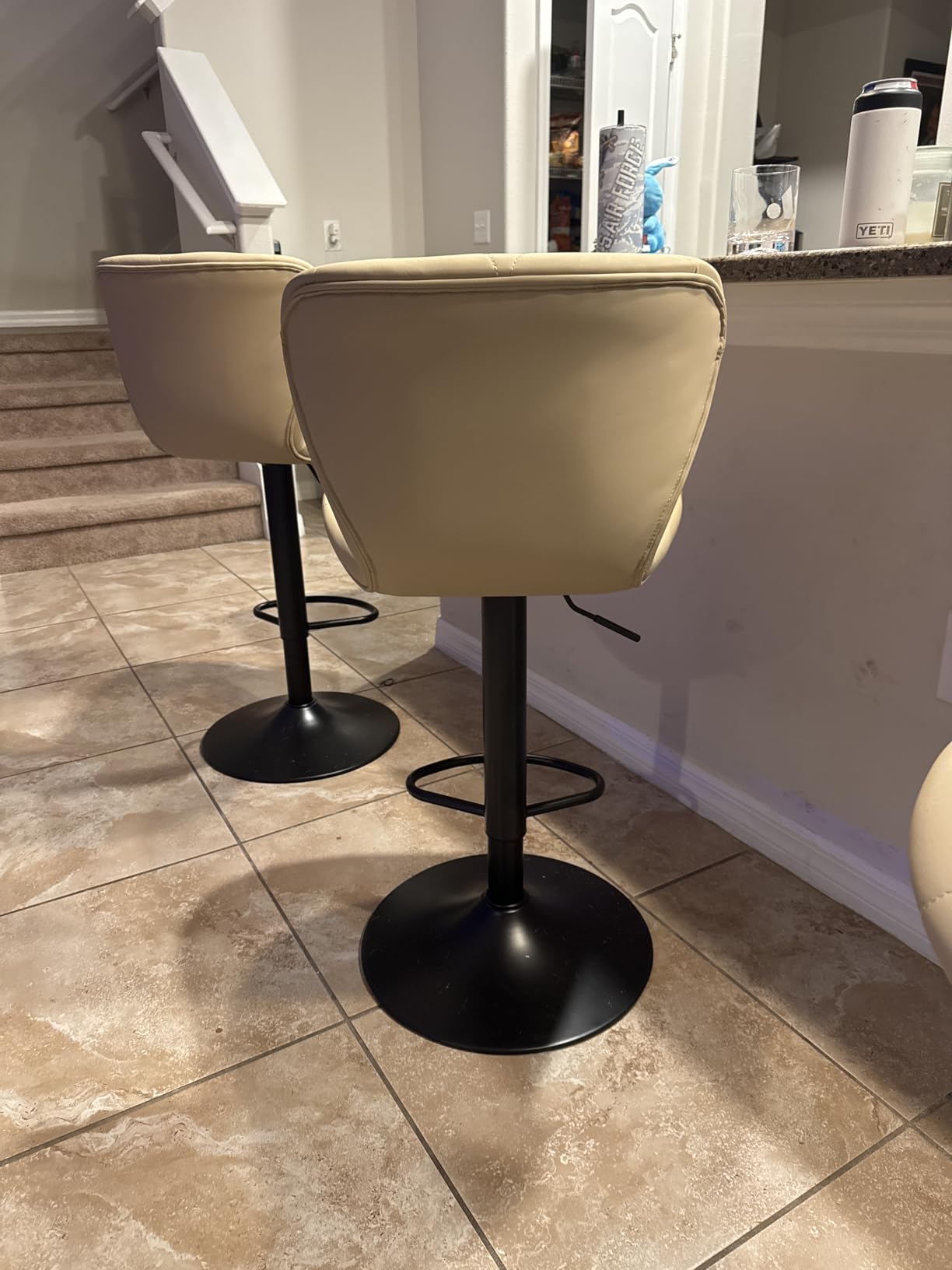 Bar Stools Set of 2,Adjustable Swivel Barstools, Faux Leather Bar Chairs,Upholstered Counter Height with High Backrest for Kitchen Island, Black customer photo 1