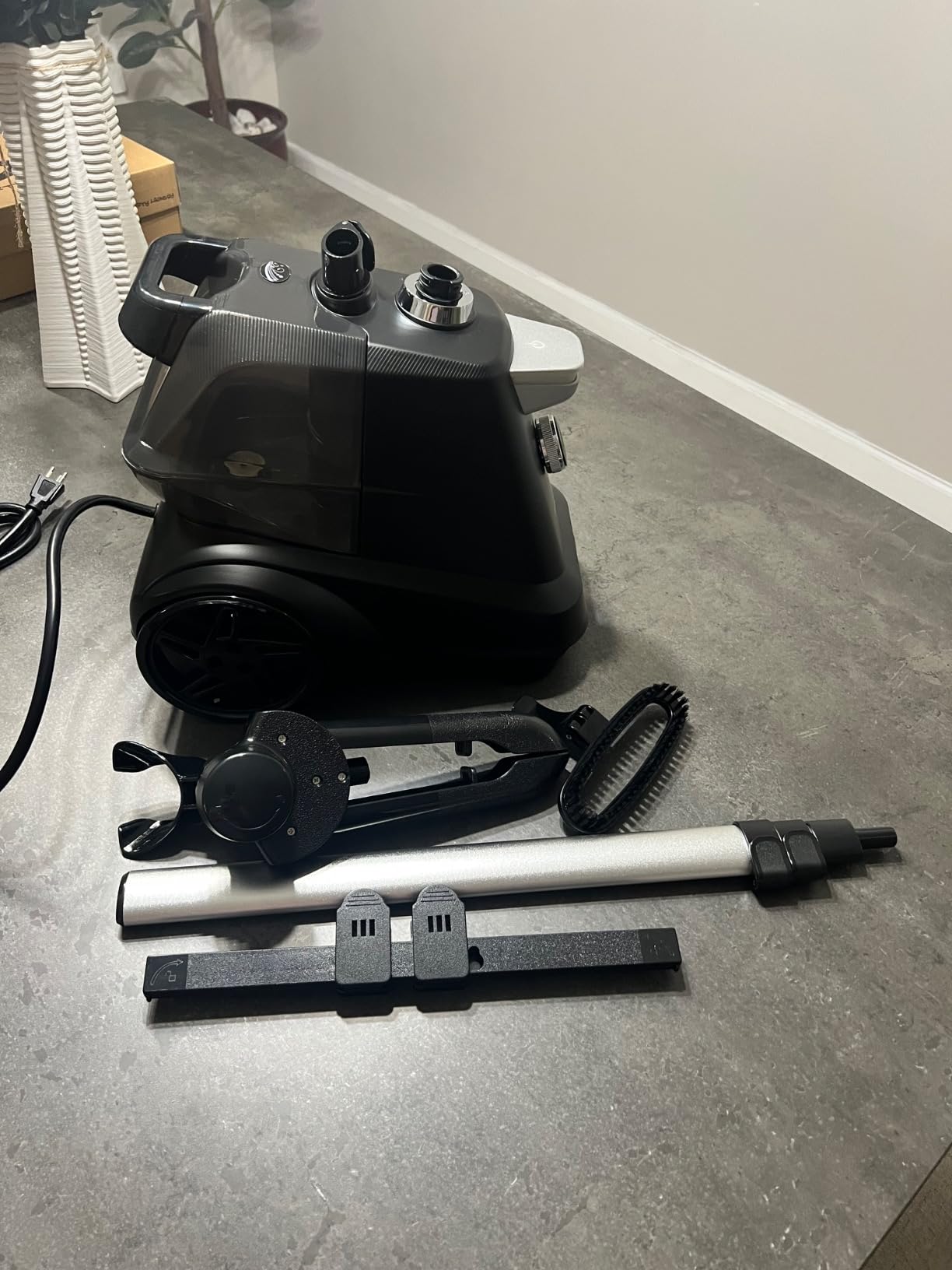 True & Tidy® Heavy-Duty Commercial Industrial Standing Garment Steamer for Clothes, 1800 watts, XL 3L water tank 90+ mins of Steam 3 Steam Settings, Step On/Off Control, Wheels for Easy Movement customer photo 2