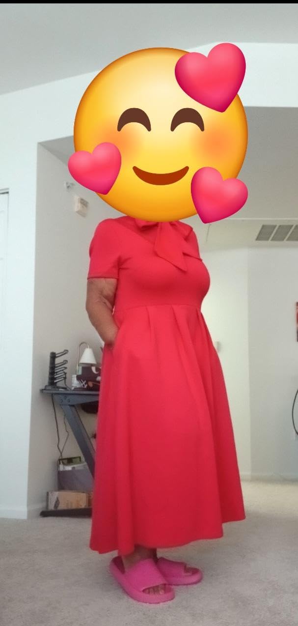 Memoriesea Women's Elegant Casual Short Sleeve Work Party A-Line Dress with Pockets customer photo 2