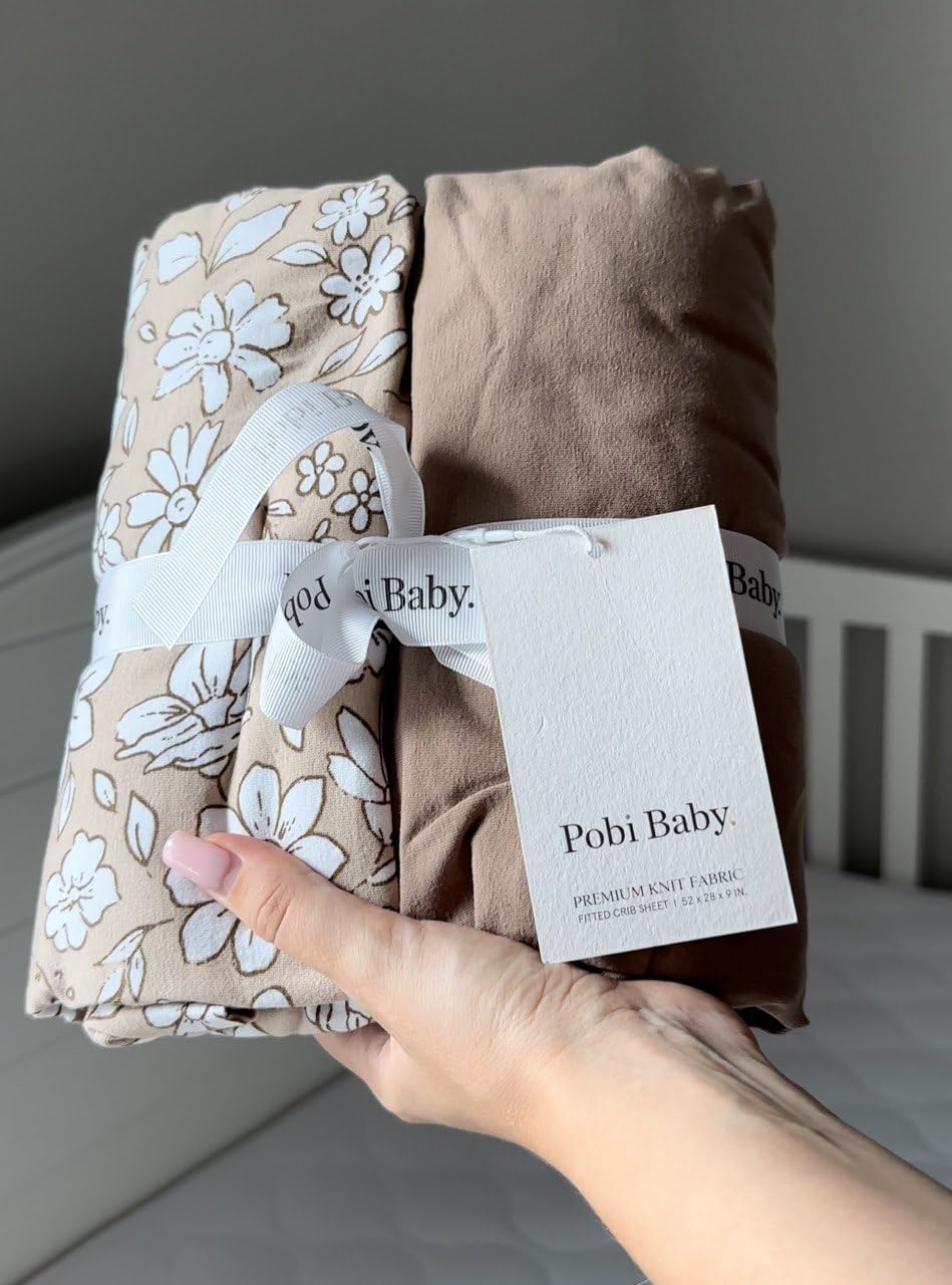 Pobi Baby Crib Sheets for Boys, Soft Cotton Blend, 2-Pack (Gingham Khaki) customer photo 1