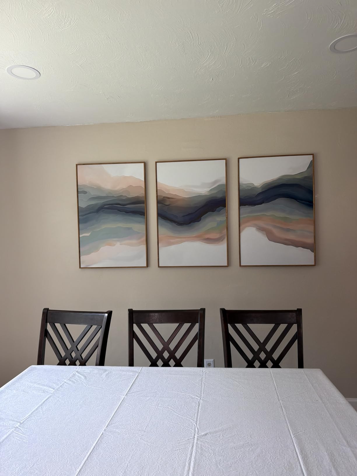 HLNIUC Large Abstract 3 Piece Wall Art 24x36, Neutral Distant Mountain Wall Decor, Watercolor Beige Dusty Nature Landscape Painting, Modern Pastel Scenery Art Prints for Living Room, Bedroom, Office customer photo 2