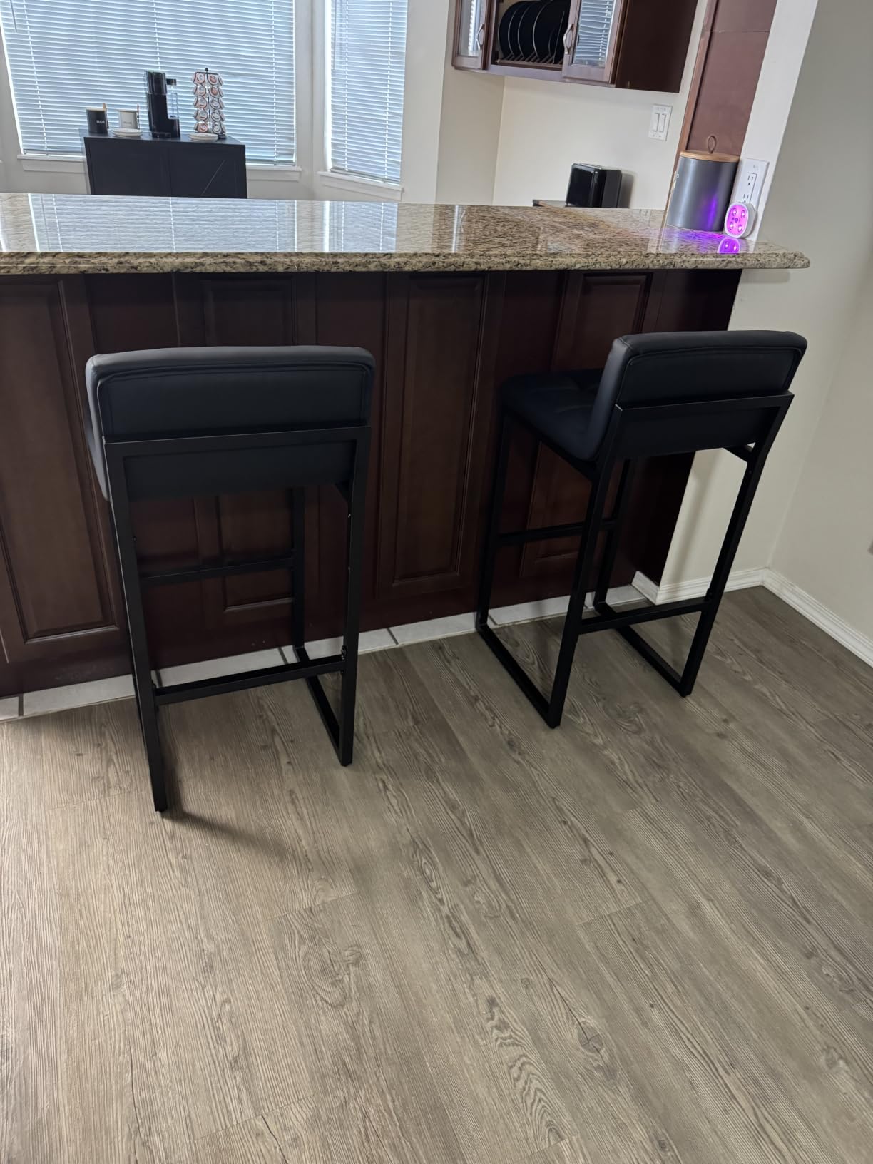 FIRAVOE Bar Stools Set of 3, Upholstered Faux Leather Counter Height Barstools with Low Back and Thickened Metal Legs, Modern Bar Chairs for Kitchen Island, Bar (Black, 3Pcs 26