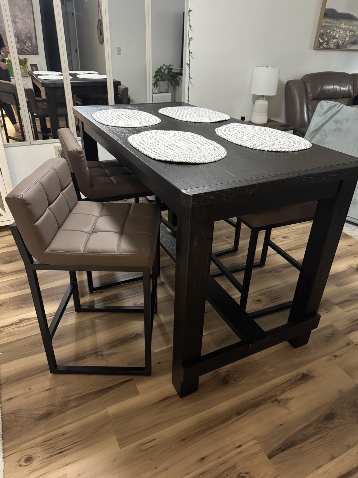 FIRAVOE Bar Stools Set of 3, Upholstered Faux Leather Counter Height Barstools with Low Back and Thickened Metal Legs, Modern Bar Chairs for Kitchen Island, Bar (Black, 3Pcs 26
