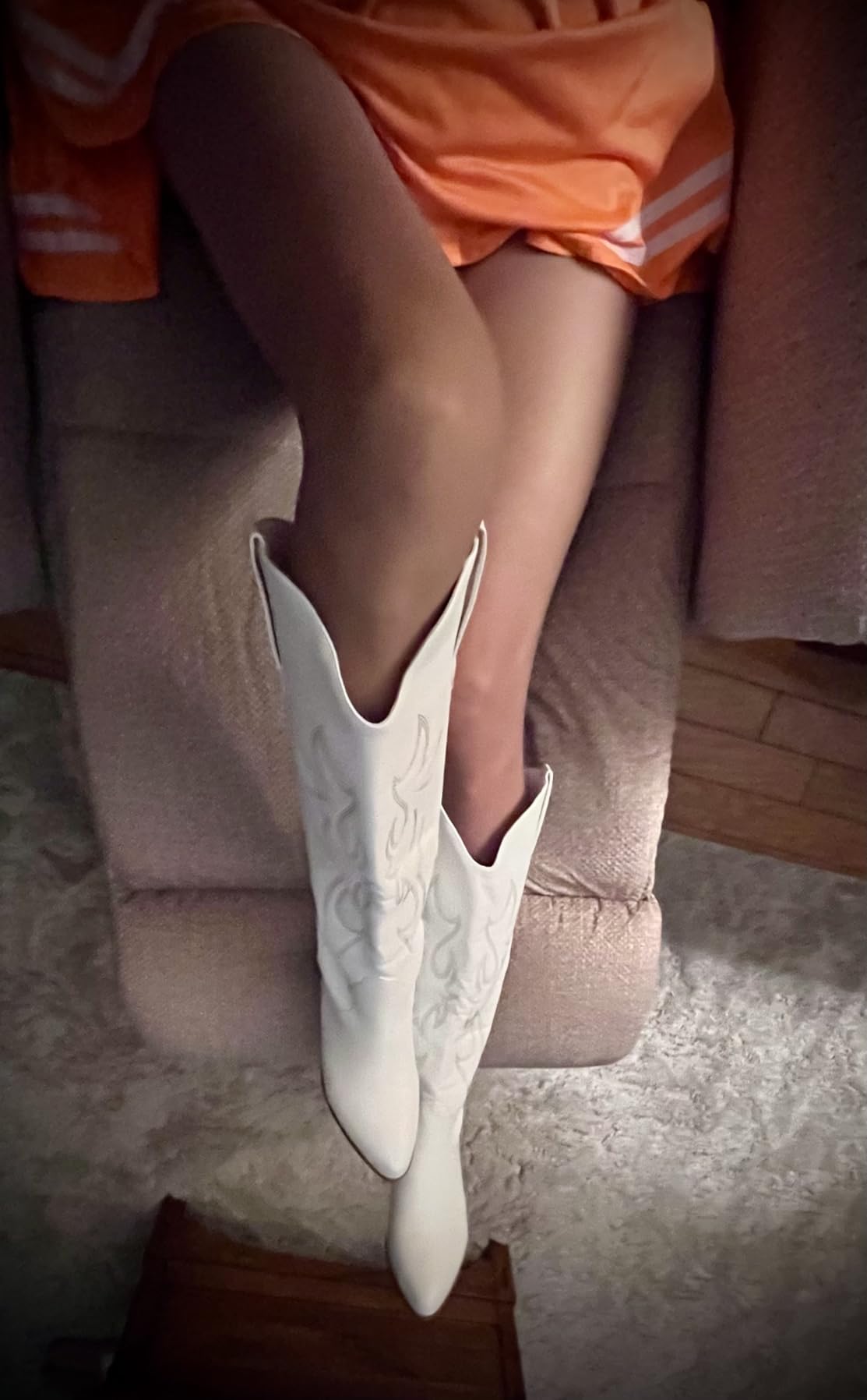 Ouepiano White Cowgirl Boots Women Cowboy Knee High Boots with Embroidered customer photo 1