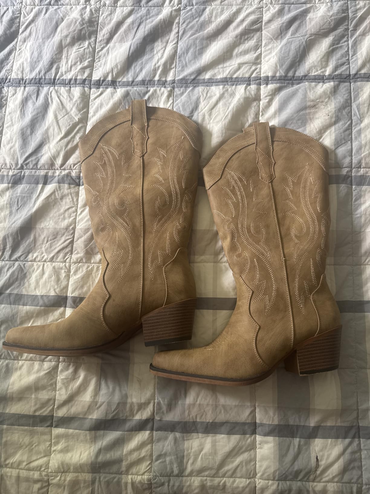 IUV Cowboy Boots For Women Western Cowgirl Boots Mid Calf Snip Toe customer photo 2