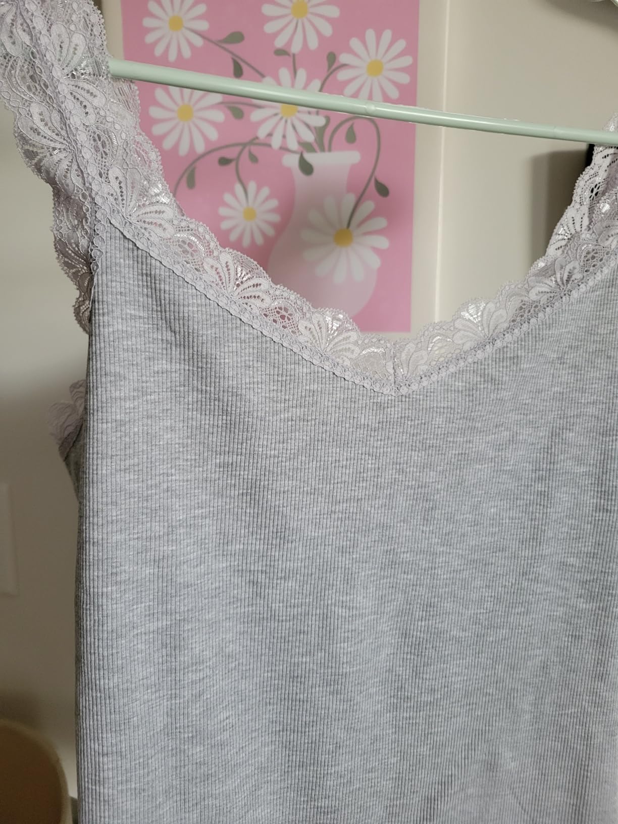 Lace Camisole Tank Tops for Women V Neck Wide Strap Soft Ribbed Lace Trim Cami customer photo 1