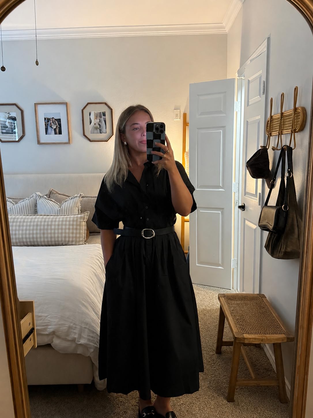 Yeokou Shirt Dress for Women Short Sleeve Button Front Casual Pleated Flowy Maxi Sundress with Pockets customer photo 1