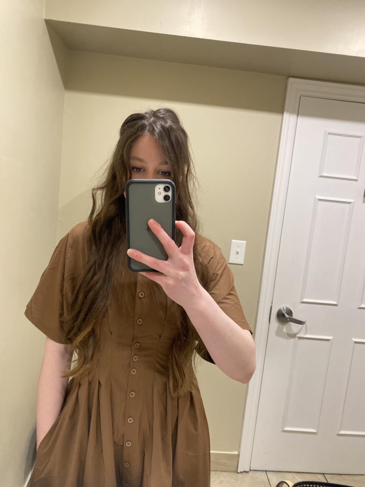 Yeokou Shirt Dress for Women Short Sleeve Button Front Casual Pleated Flowy Maxi Sundress with Pockets customer photo 2