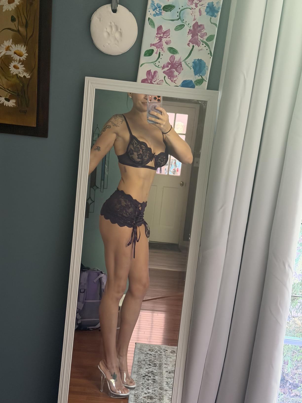 Donnalla Sexy Lingerie for Women 3 Piece Lace Lingerie Set Bra and Panty Sets with Skirt Garter Belt (NO STOCKINGS) customer photo 2