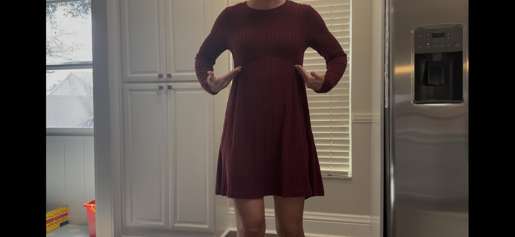 OFEEFAN Long Sleeve Dress for Women Crew Neck Empire Waist Tunic Dress with Pockets customer photo 2