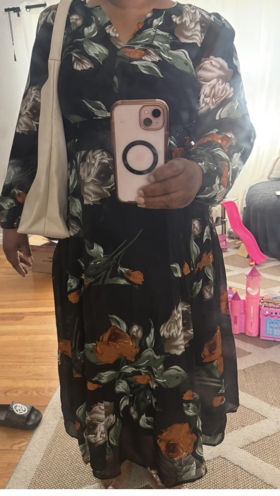 Simplee Women's Floral Boho Long Sleeve Maxi Dress V Neck Empire Waist Swing Flowy Wedding Guest Dress customer photo 1