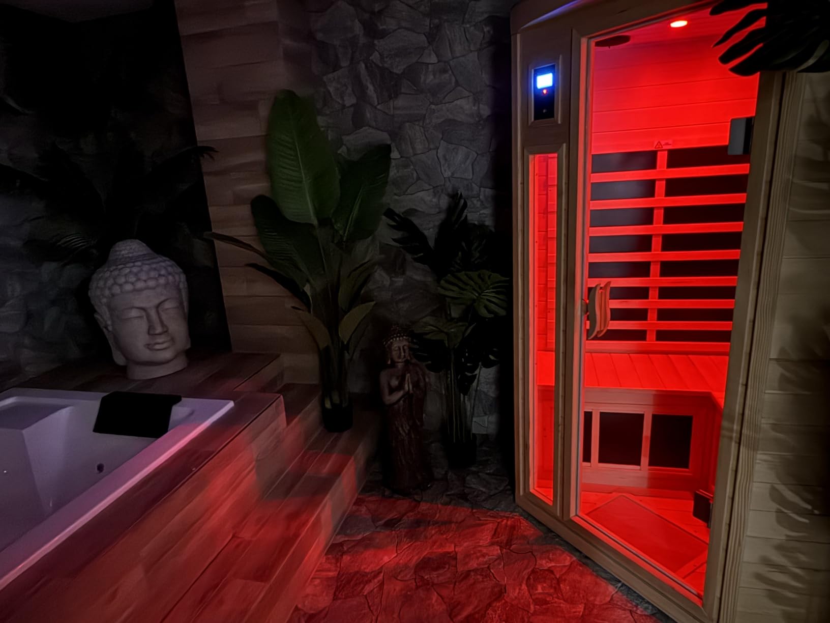 2 Person Infrared Sauna 0-5mG Ultra Low EMF Infrared Sauna Far Infrared Sauna Canadian Hemlock Indoor Corner Sauna with Front Door Heating Panel, Chromotherapy Light customer photo 1