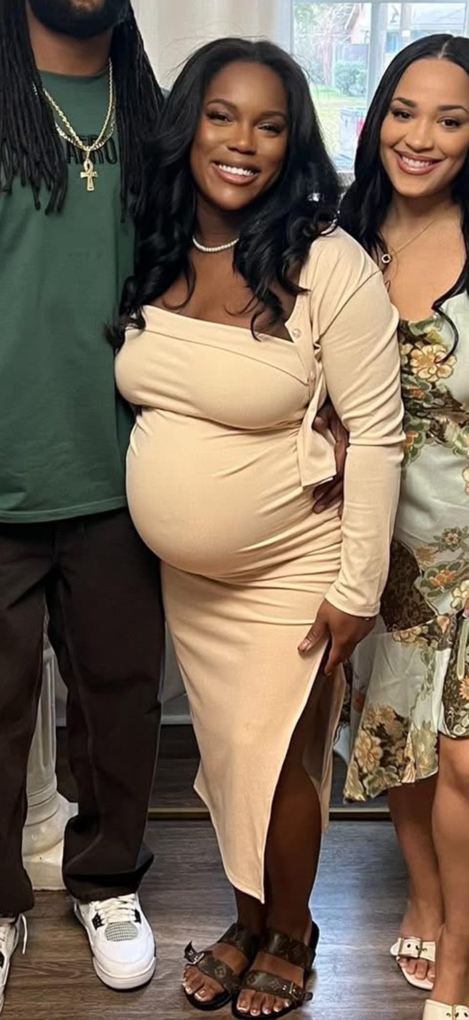 2 Piece Strapless Maternity Dress & Cardigan Set for Baby Shower customer photo 1
