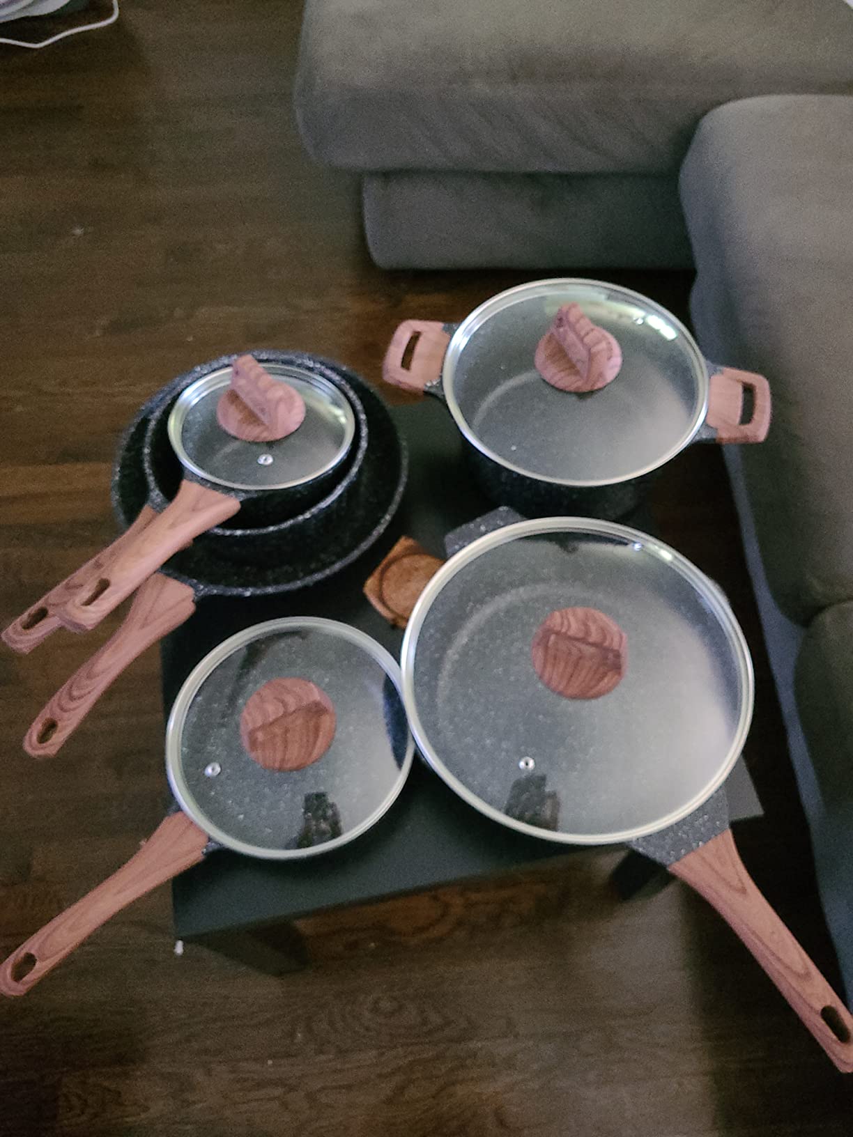 ESLITE LIFE Nonstick Cookware Sets, 9 Pcs Granite Coating Pots and Pans Set Kitchen Cooking Set, Compatible with All Stovetops (Gas, Electric & Induction), PFOA Free, Black customer photo 1