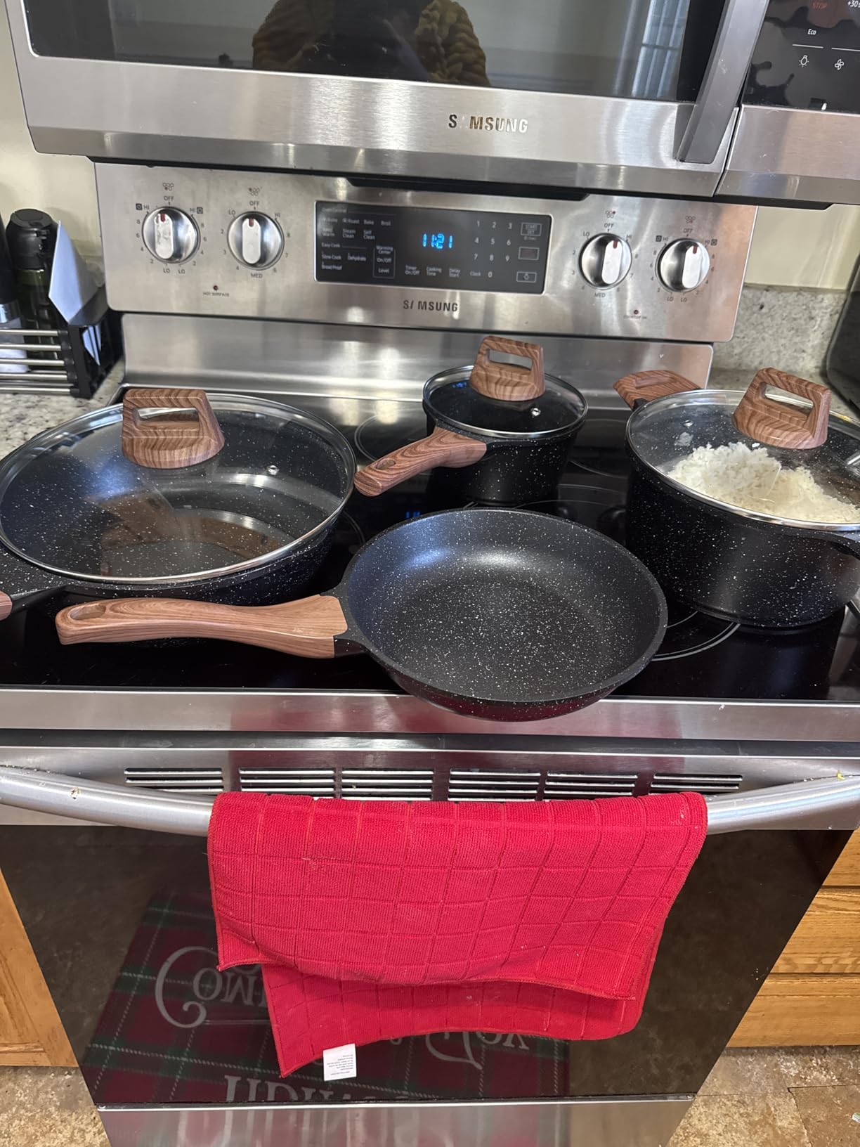 ESLITE LIFE Nonstick Cookware Sets, 9 Pcs Granite Coating Pots and Pans Set Kitchen Cooking Set, Compatible with All Stovetops (Gas, Electric & Induction), PFOA Free, Black customer photo 2