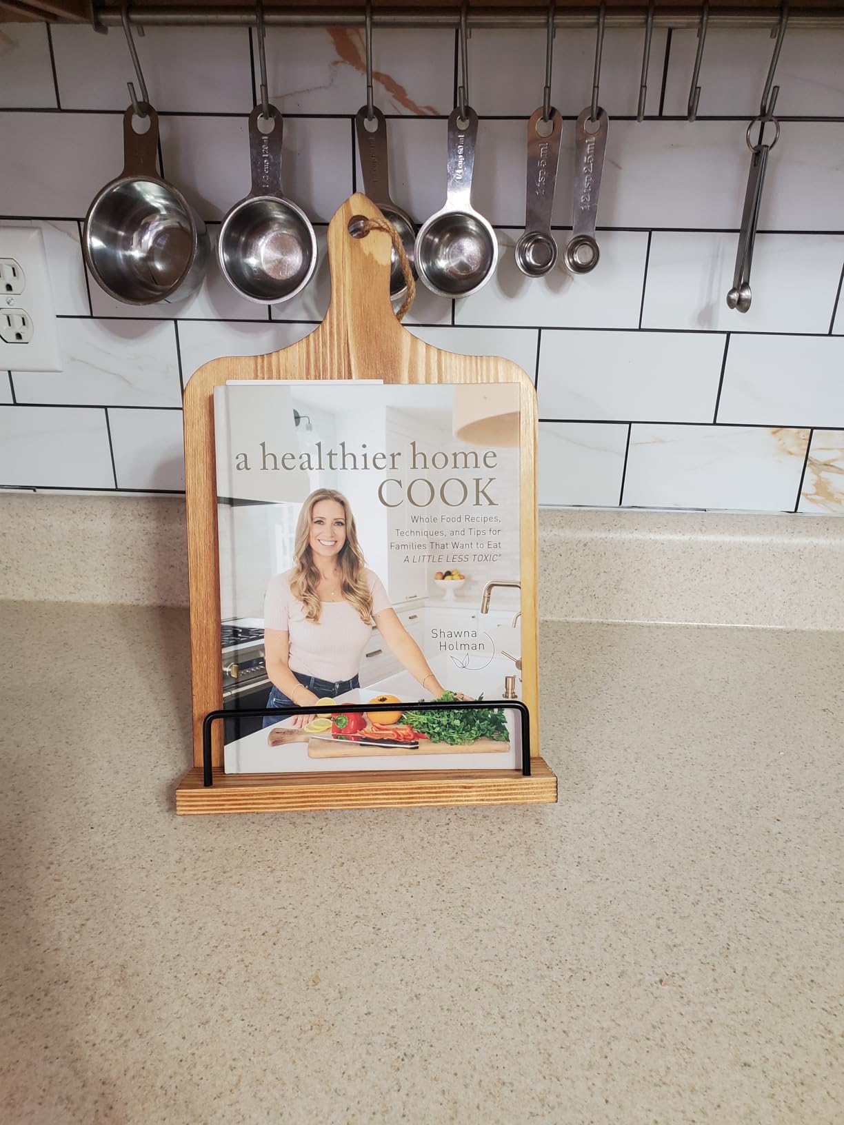 PUERSI Cook Book Stand for Kitchen Counter, Wooden Recipe Book Holder customer photo 1