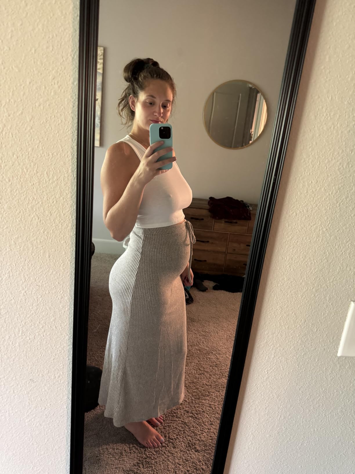MakeMeChic Women's Maternity 2Pc Sets Crew Neck Crop Tank Tops Mid Skirt customer photo 1