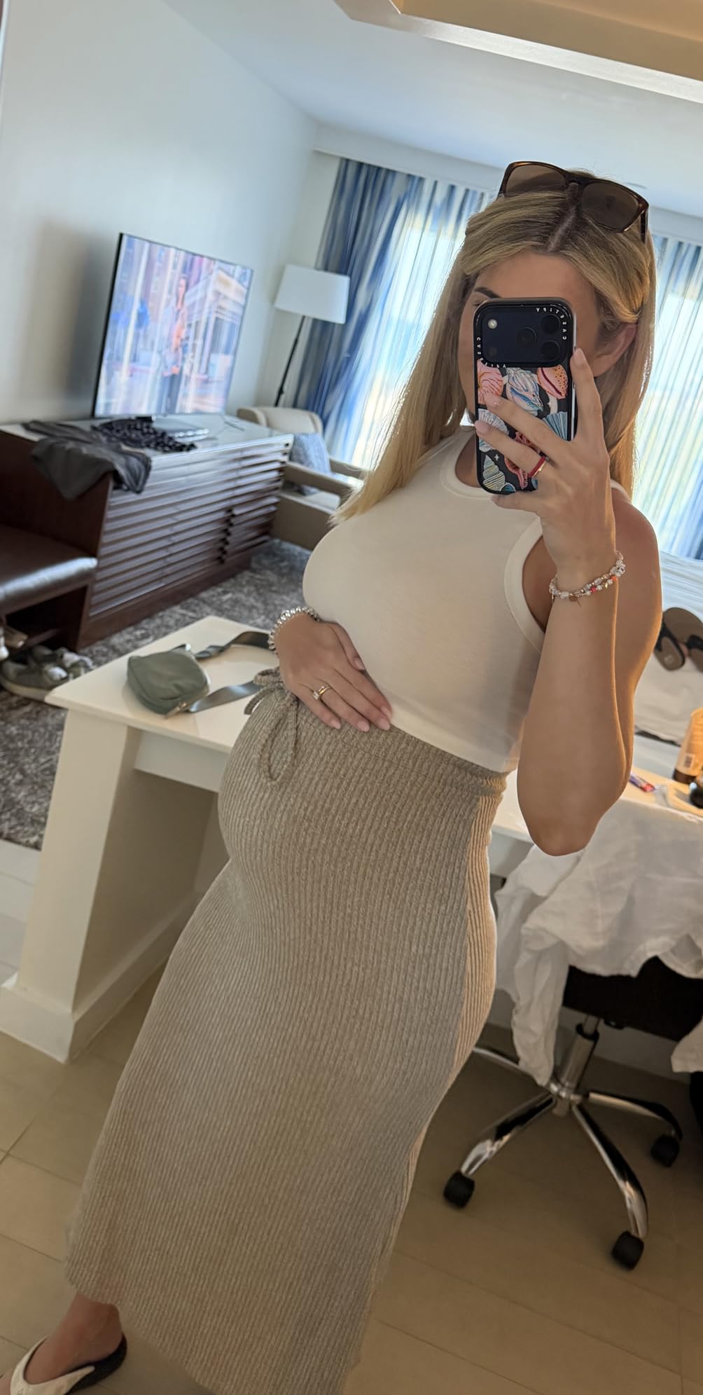 MakeMeChic Women's Maternity 2Pc Sets Crew Neck Crop Tank Tops Mid Skirt customer photo 2