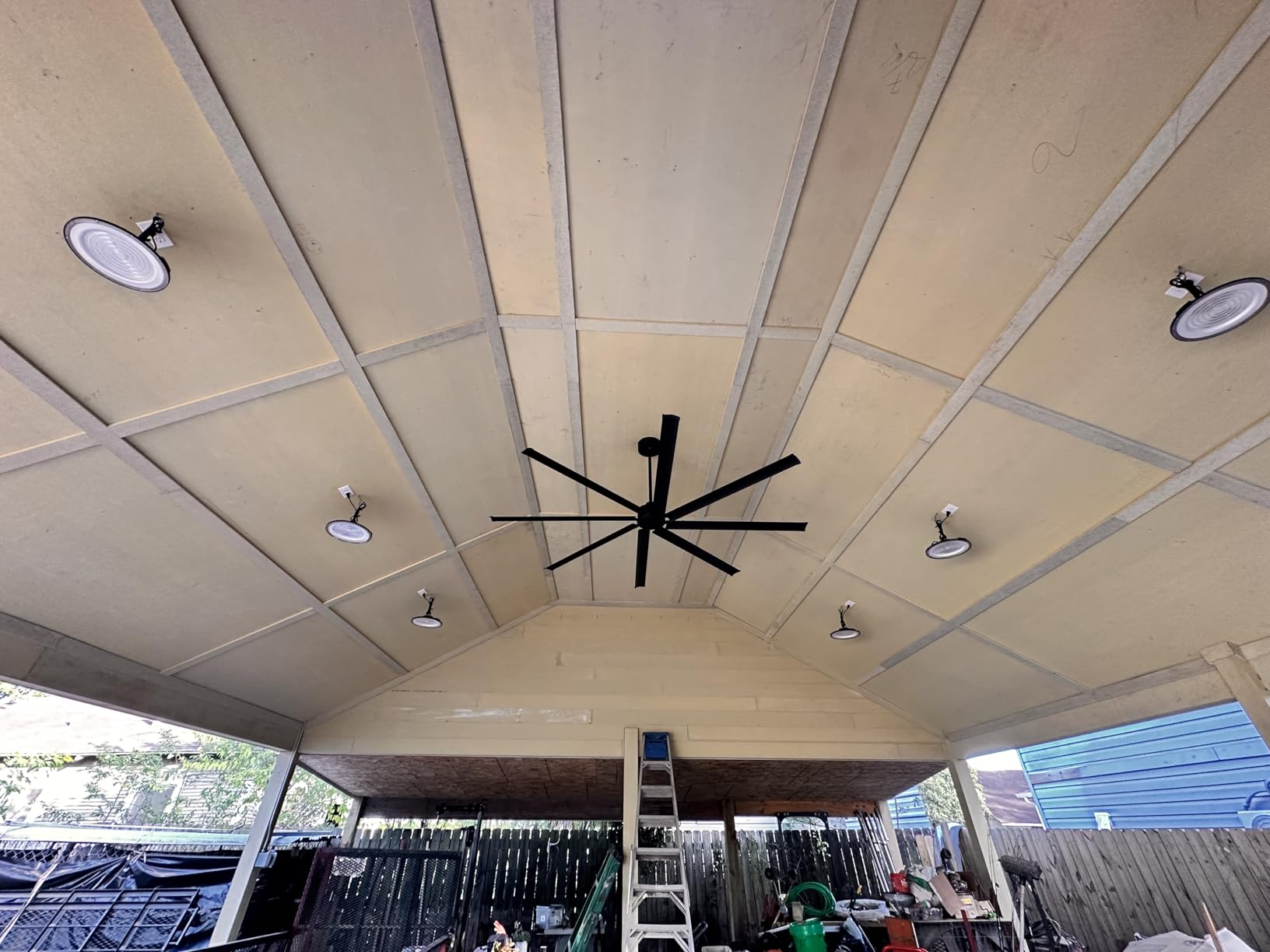 YYEHON 96 Inch Large Industrial Ceiling Fan no Lights, Reversible DC Motor, 3 Downrods, 6 Speed Remote Control, 8 Aluminum Blades, Outdoor Black Fans for Shop/Gym/Warehouse/Garage customer photo 1