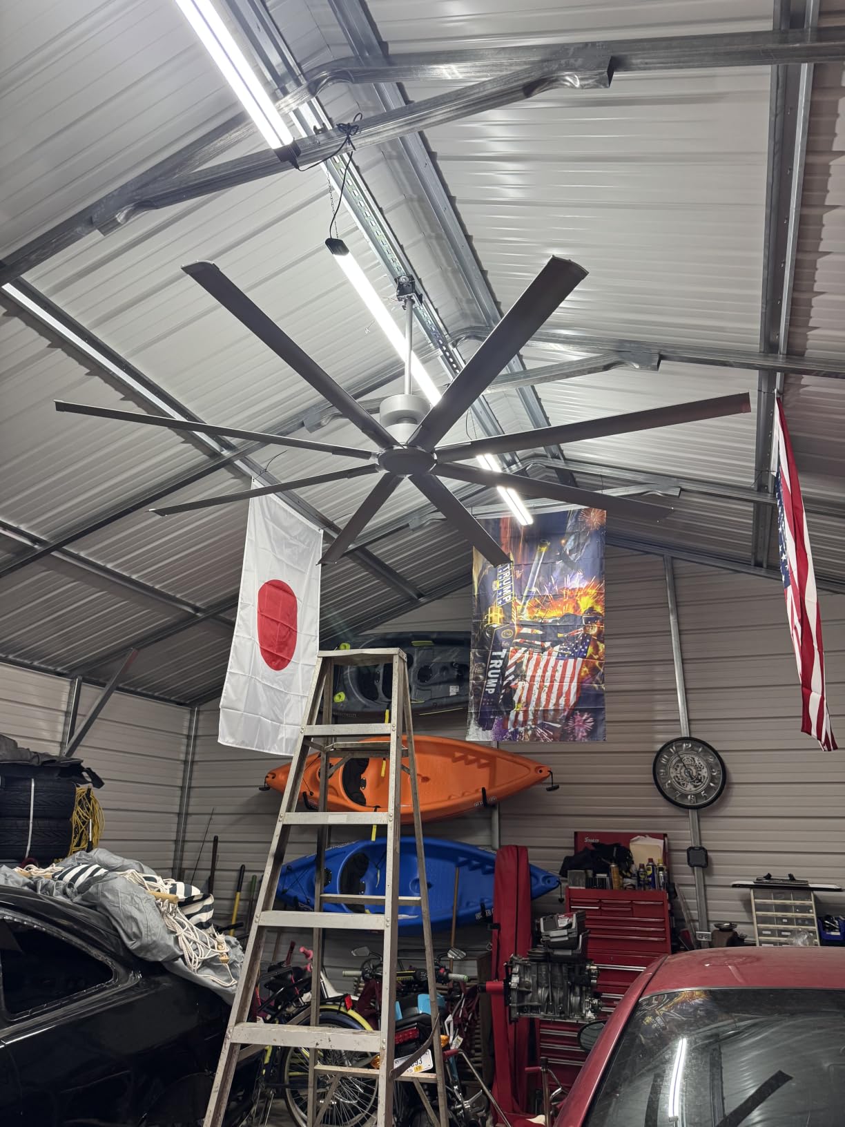 YYEHON 96 Inch Large Industrial Ceiling Fan no Lights, Reversible DC Motor, 3 Downrods, 6 Speed Remote Control, 8 Aluminum Blades, Outdoor Black Fans for Shop/Gym/Warehouse/Garage customer photo 2