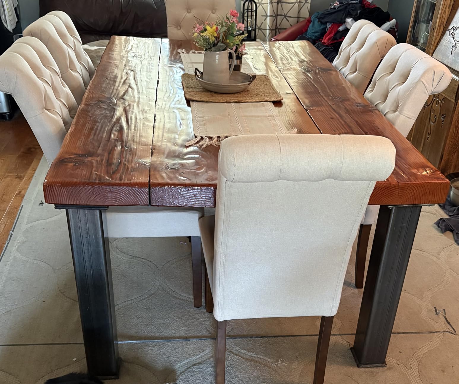 COLAMY Tufted Dining Chairs Set of 4, Accent Parsons Diner Chair Upholstered Fabric Stylish Kitchen Chairs with Solid Wood Legs and Padded Seat, Beige customer photo 2