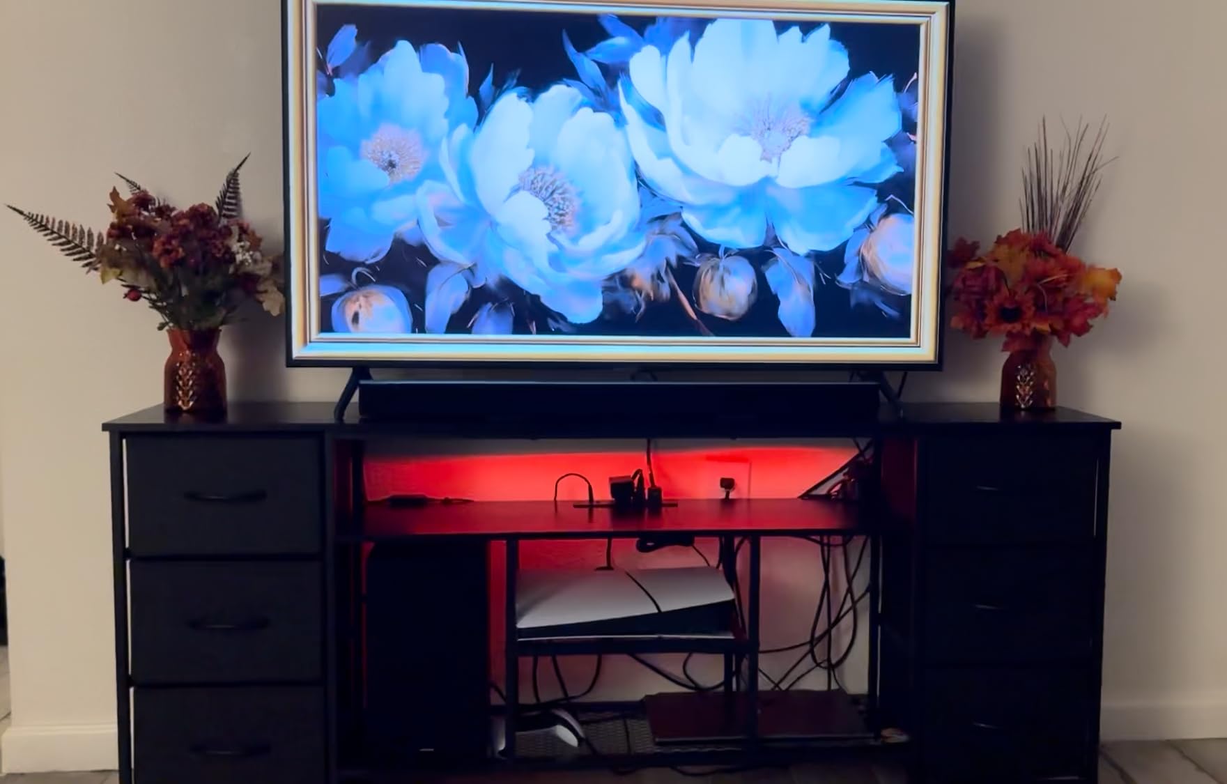 Furologee 71 Inch LED TV Stand, Entertainment Center, Rustic Brown customer photo 1