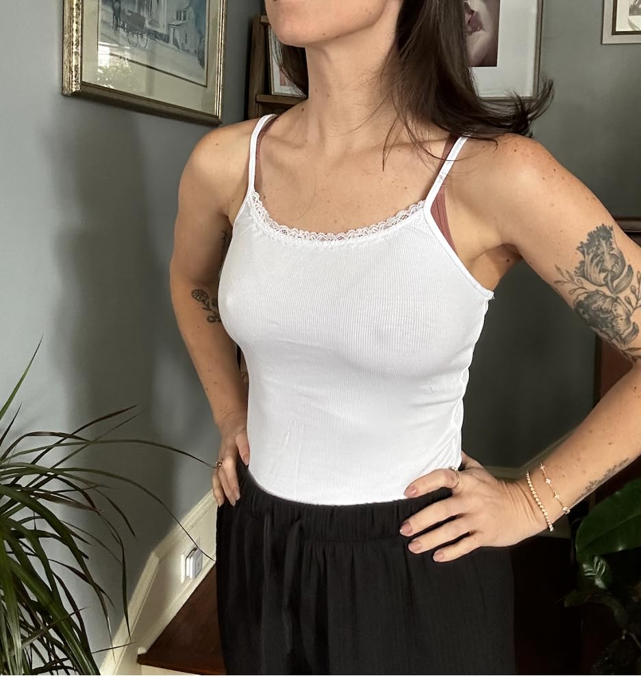 Lace Camisole Tops for Women Adjustable Strap Ribbed Cami Top customer photo 1