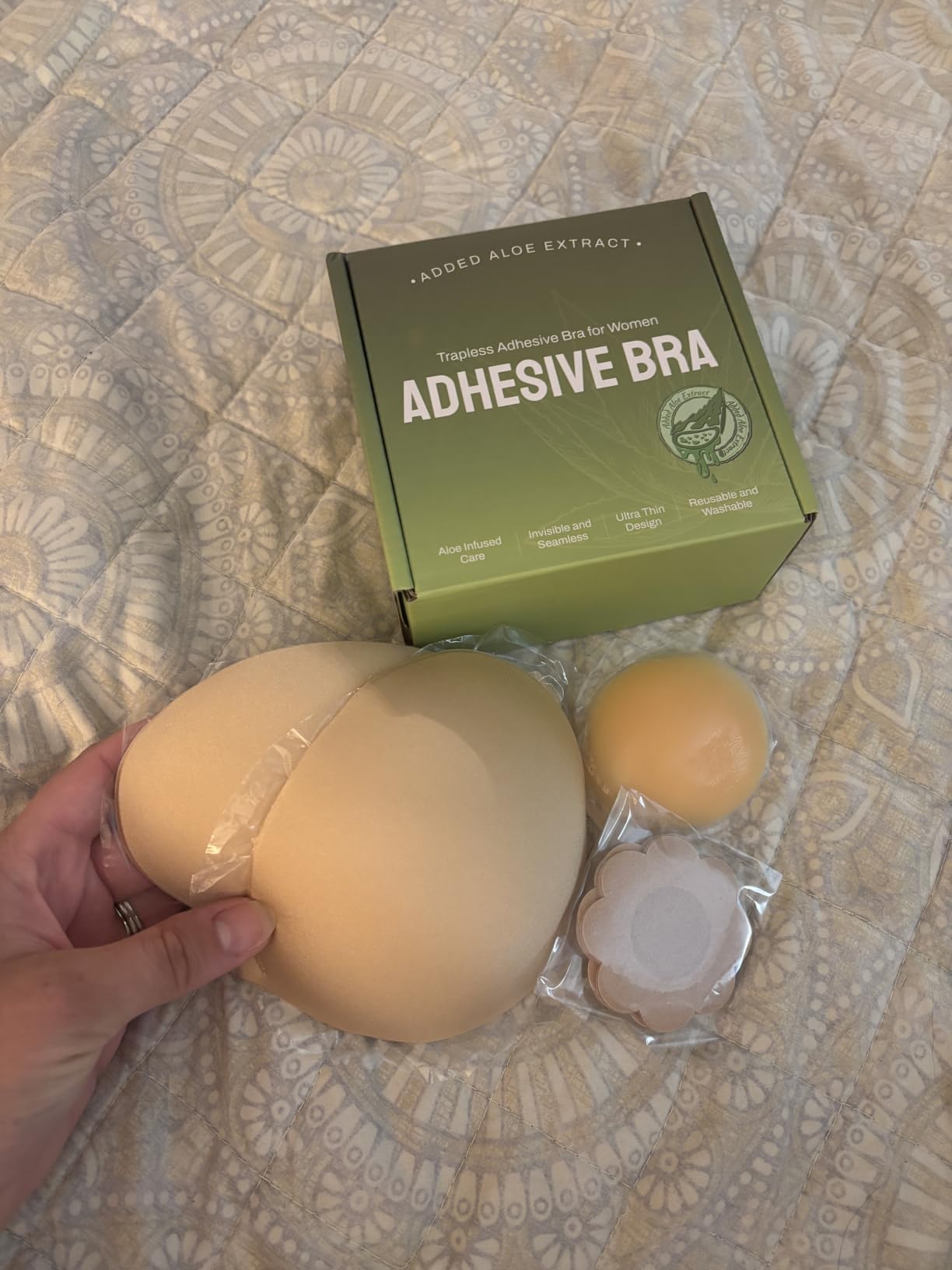 Ultra Invisible Sticky Bra Push Up, Strapless Adhesive Bra for Women's Exotic Bras, Reusable Silicone Sticky Boobs for Backless Dress (B Cup, Beige) customer photo 2