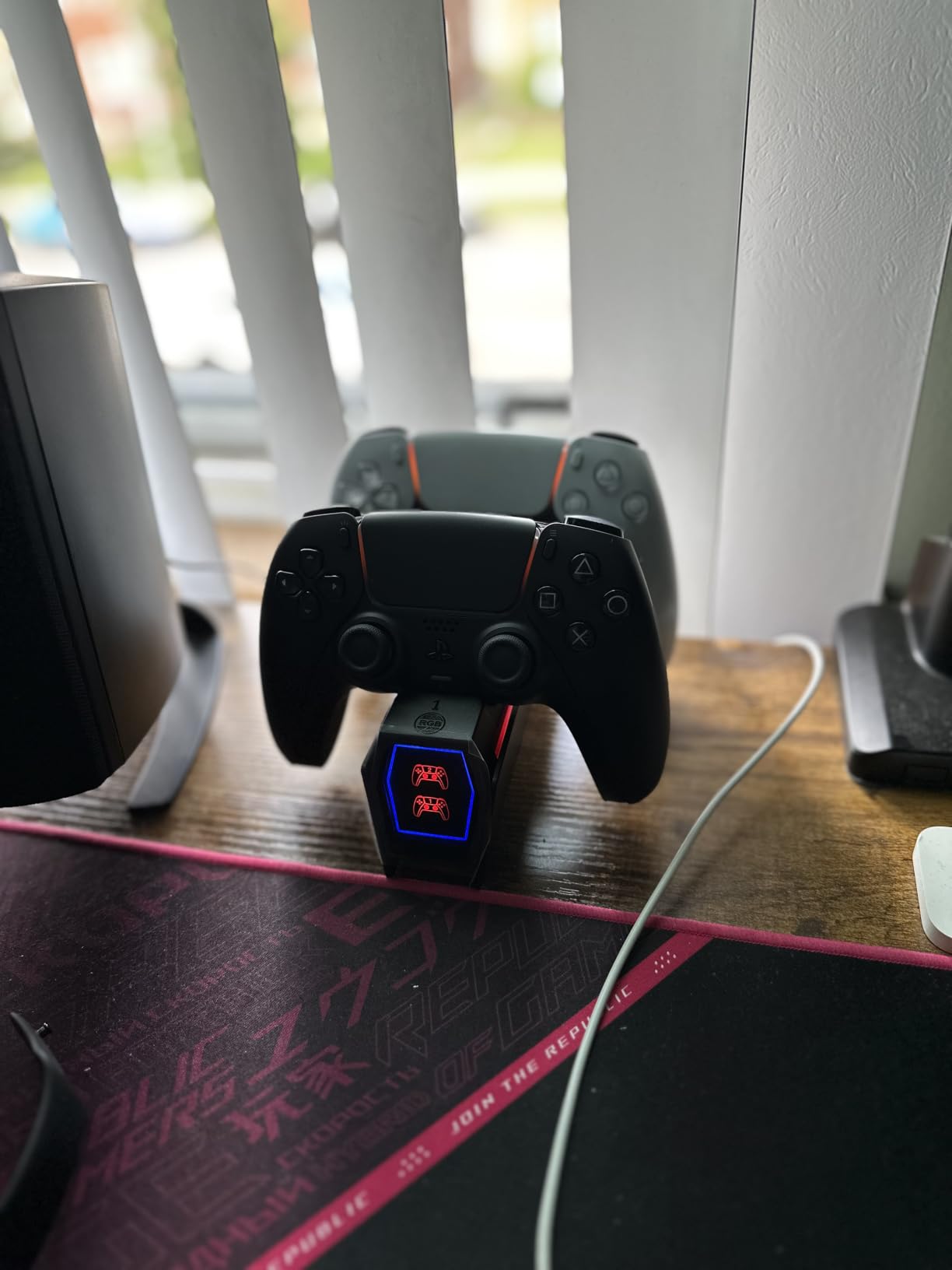 Controller Charger Station Compatible with Play 5 Faceplates Edge & Dual Controller, 9 Lightings P 5 Accessories Charging Station, P 5 Dock Stand with LED Indicator & On-Off Switch, Volcanic Red for PlayStation Consoles customer photo 2