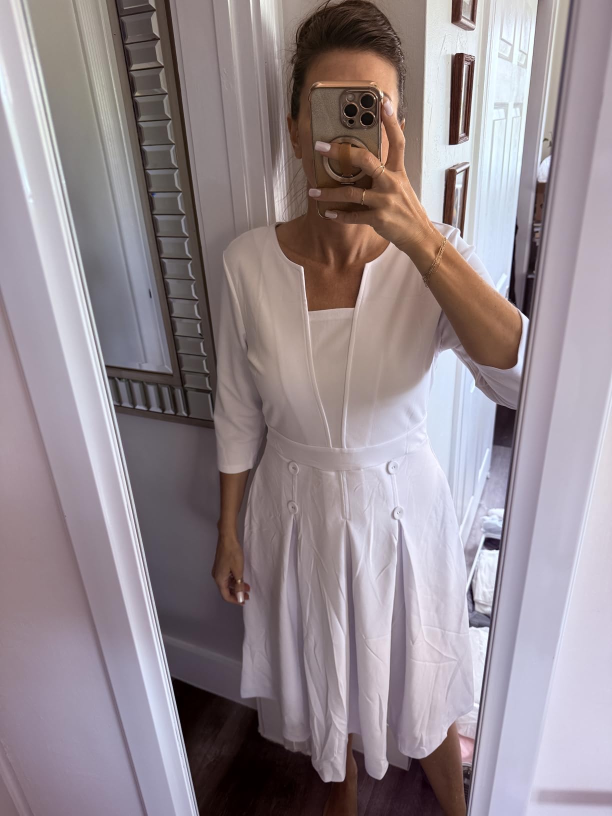 FANDEE Women's Church Midi Dress, 3/4 Sleeve A-Line Fit and Flare Work Dresses with Pockets customer photo 1