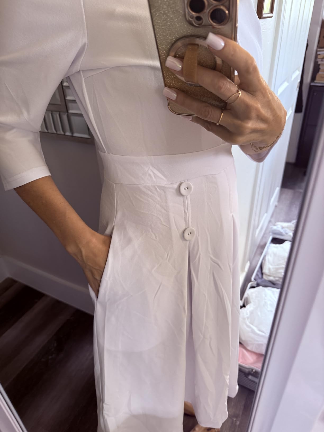FANDEE Women's Church Midi Dress, 3/4 Sleeve A-Line Fit and Flare Work Dresses with Pockets customer photo 2