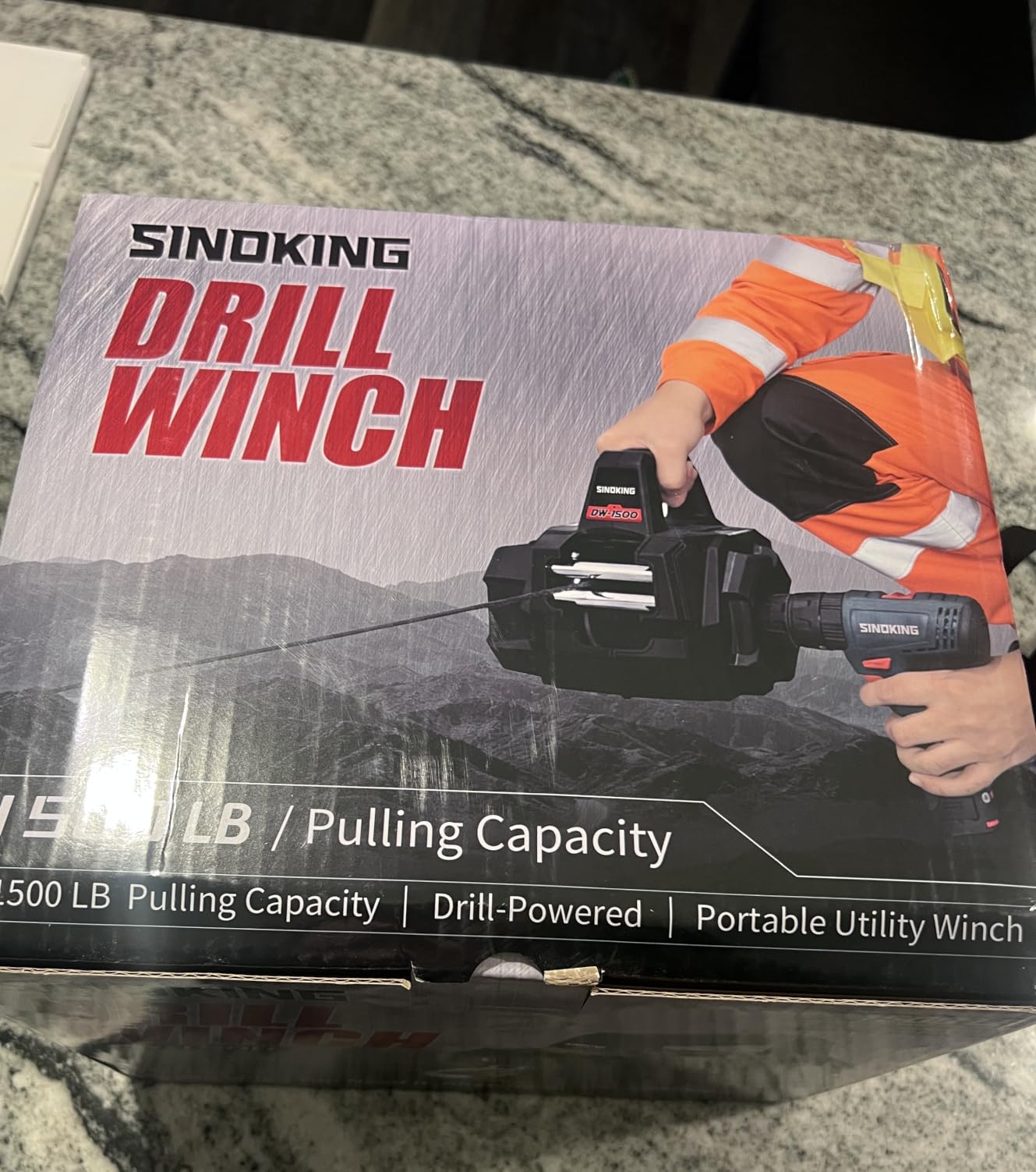 SINOKING 1500 LB Portable Winch, Drill Winch with Universal Drill Fitment, 40 ft Synthetic Rope, Free-Spool Clutch, 360° Swivel Hook for ATV, Farm, Rescue and Trailer Use customer photo 1