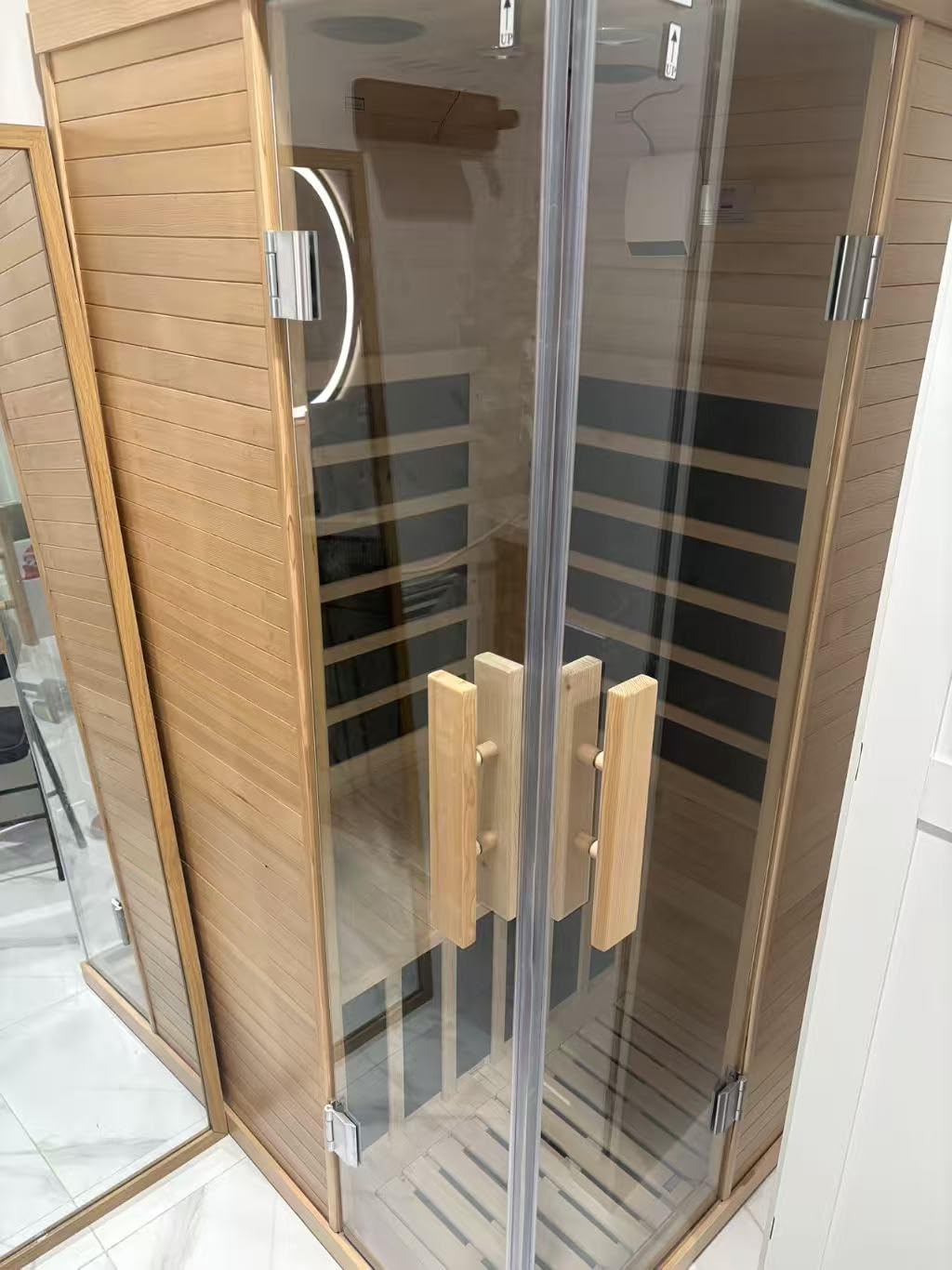 Outdoor Sauna, 4-6 Person Tradition Wood Dry＆Steam Sauna with Sauna Stone, 220V/6KW Electric Heater customer photo 2