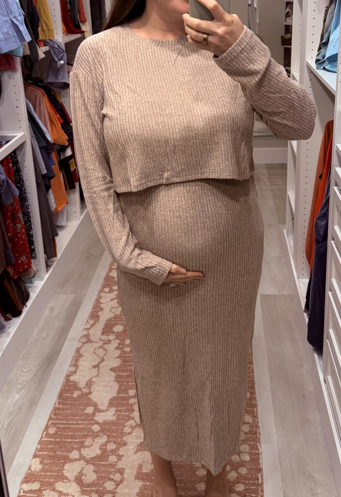 BLENCOT Maternity 2 Piece Outfits Ribbed Knit Crop Top Midi Skirt Set customer photo 1