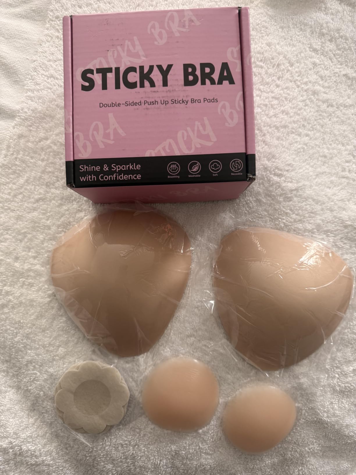 Ultra Push up Sticky Bra Pads Inserts, Double Sided Adhesive Bra Inserts, Stick on Bra for Sports Bra Swimsuit (Medium Beige) customer photo 1